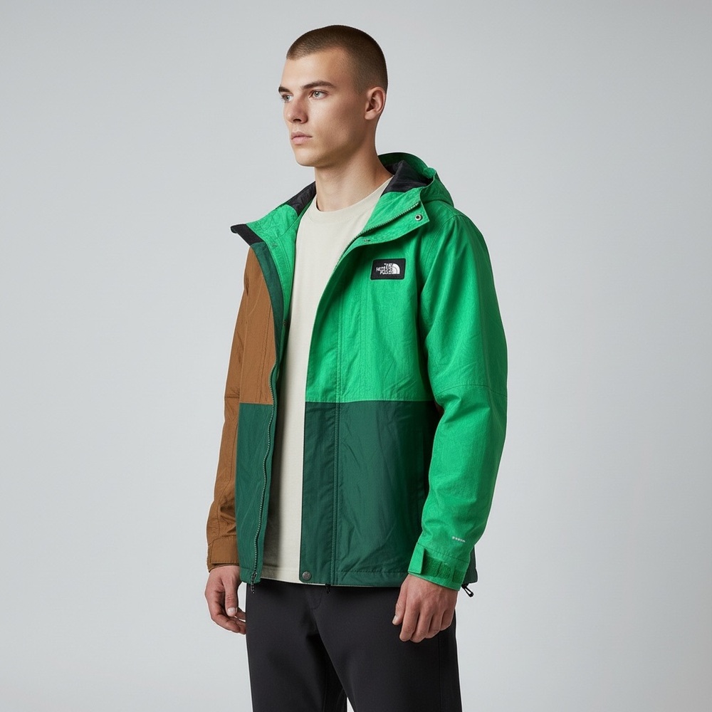 The North Face Men’s‎ HyVent Colorblock Hooded Windbreaker Jacket Green Brown M